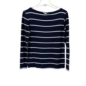H&M basic knit top boat neck navy with white stripes long sleeves size small